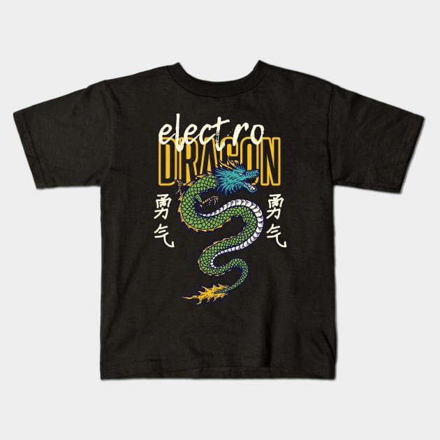 retro - electro dragon Kids T-Shirt by moslemme.id